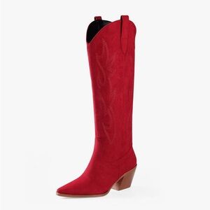 IIIMMU Cowgirl Boots Women Knee High Red Faux Suede  E 6.5 NEVER WORN